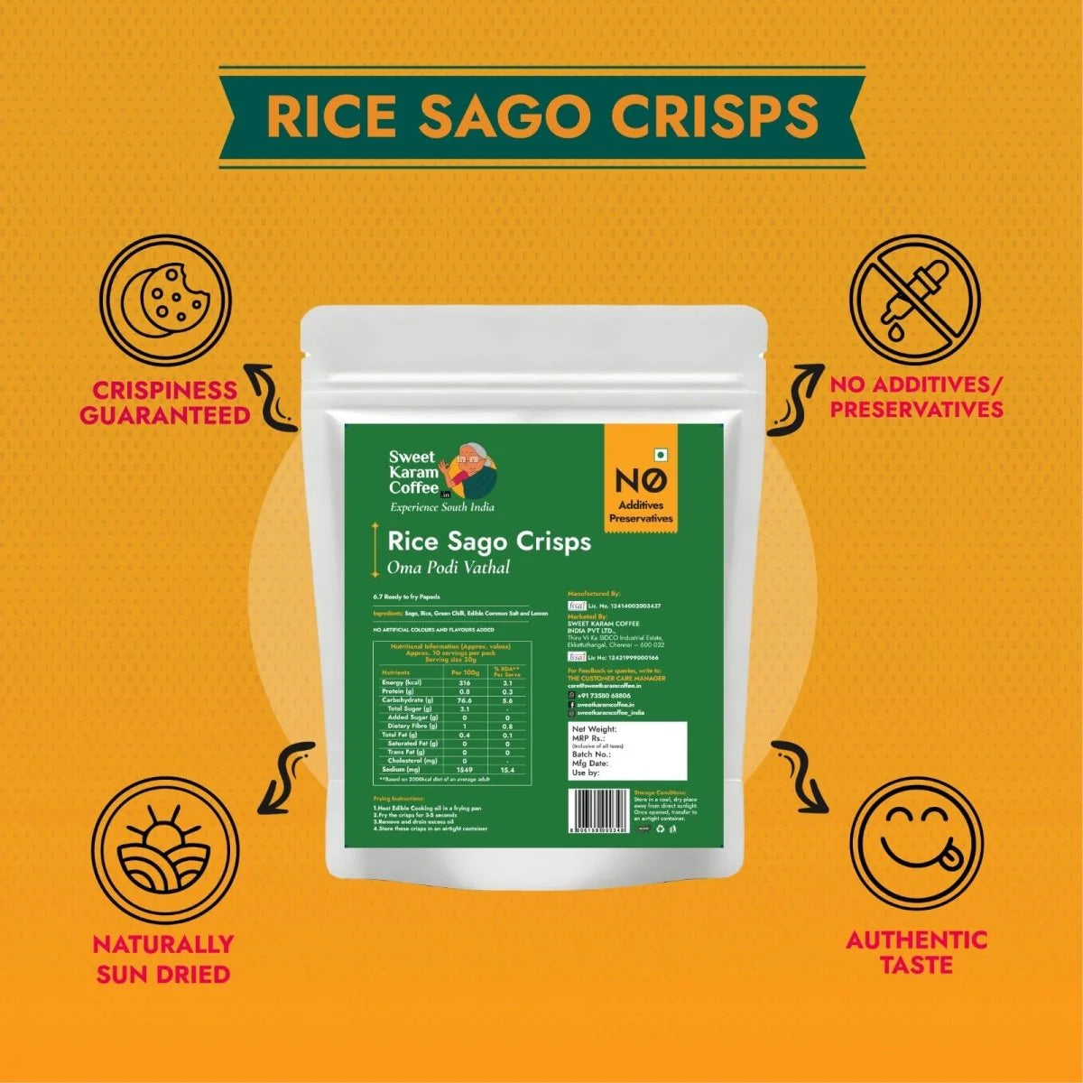 Sweet Karam Coffee's -Rice Sago Crisps (Oma Podi Vathal) 200gms