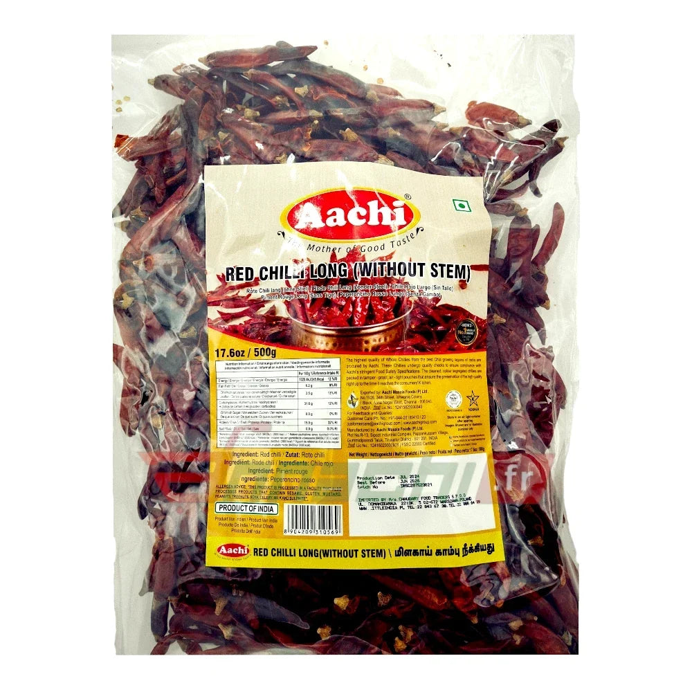 Aachi Red Chilli Long Stem Cut 500g