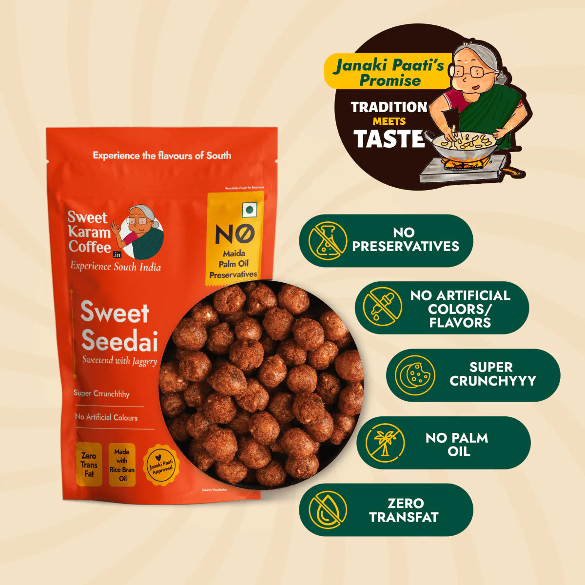 Sweet Karam Coffee's -Sweet Seedai (Crunchy Jaggery Rice Balls) 200gms