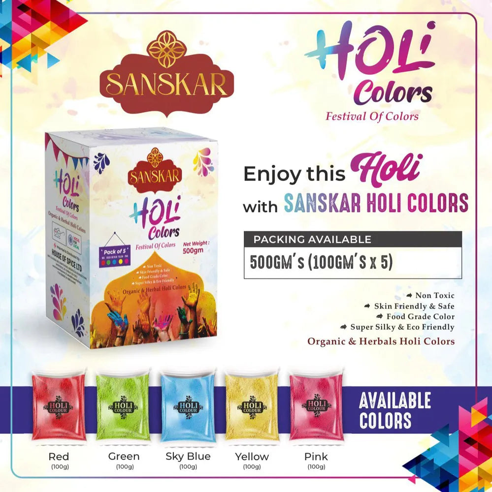 Sanskar Holi Colours - Pack of 5 - 100gms each (500gms)