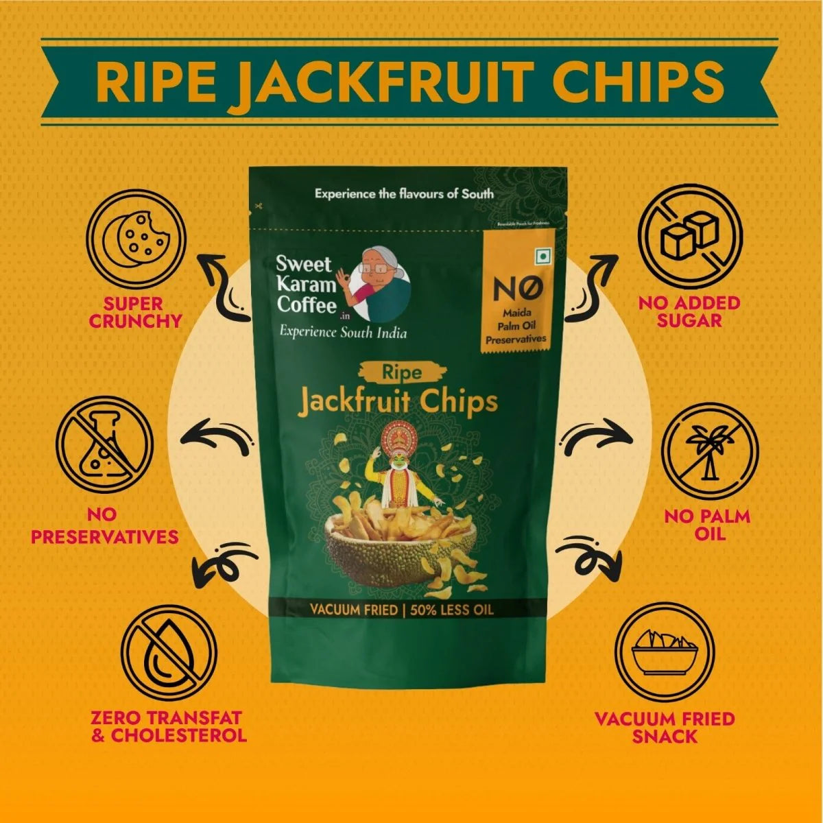 Sweet Karam Coffee's - Ripe Jackfruit Chips - Vacuum Fried 50gms