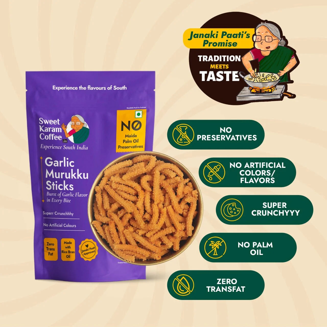 Sweet Karam Coffee's - Garlic Murukku Sticks 30gms