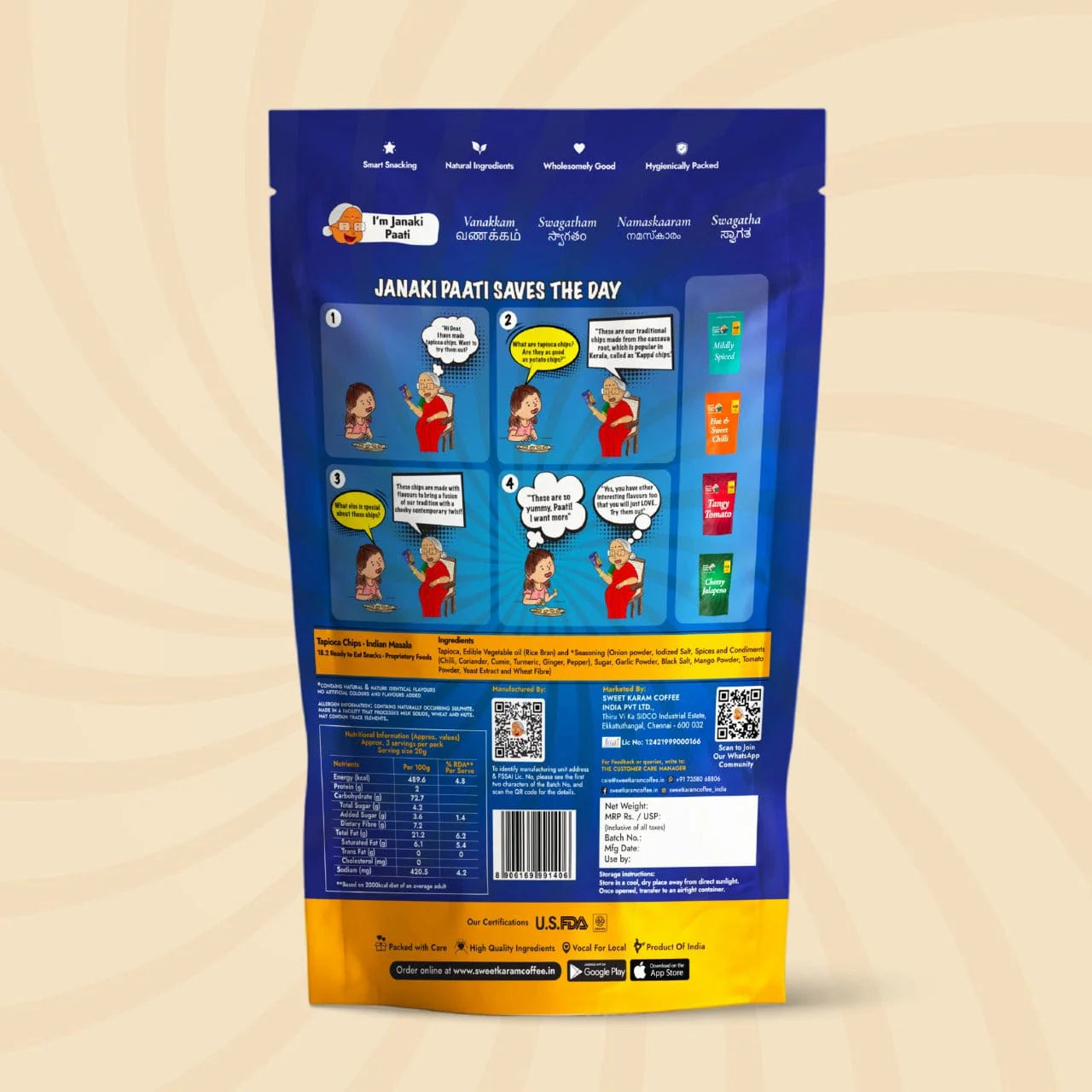 Sweet Karam Coffee's - Kerala Tapioca (Kappa) Chips - Indian Masala 65gms