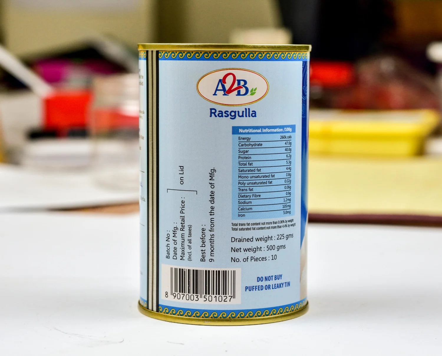 A2B RASOGOLLA TIN 500GM